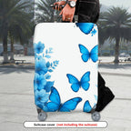 1-Piece Blue Butterfly Floral Nature Spring Summer Elegant  Suitcase Luggage Cover, Stretch Protective Sleeve
