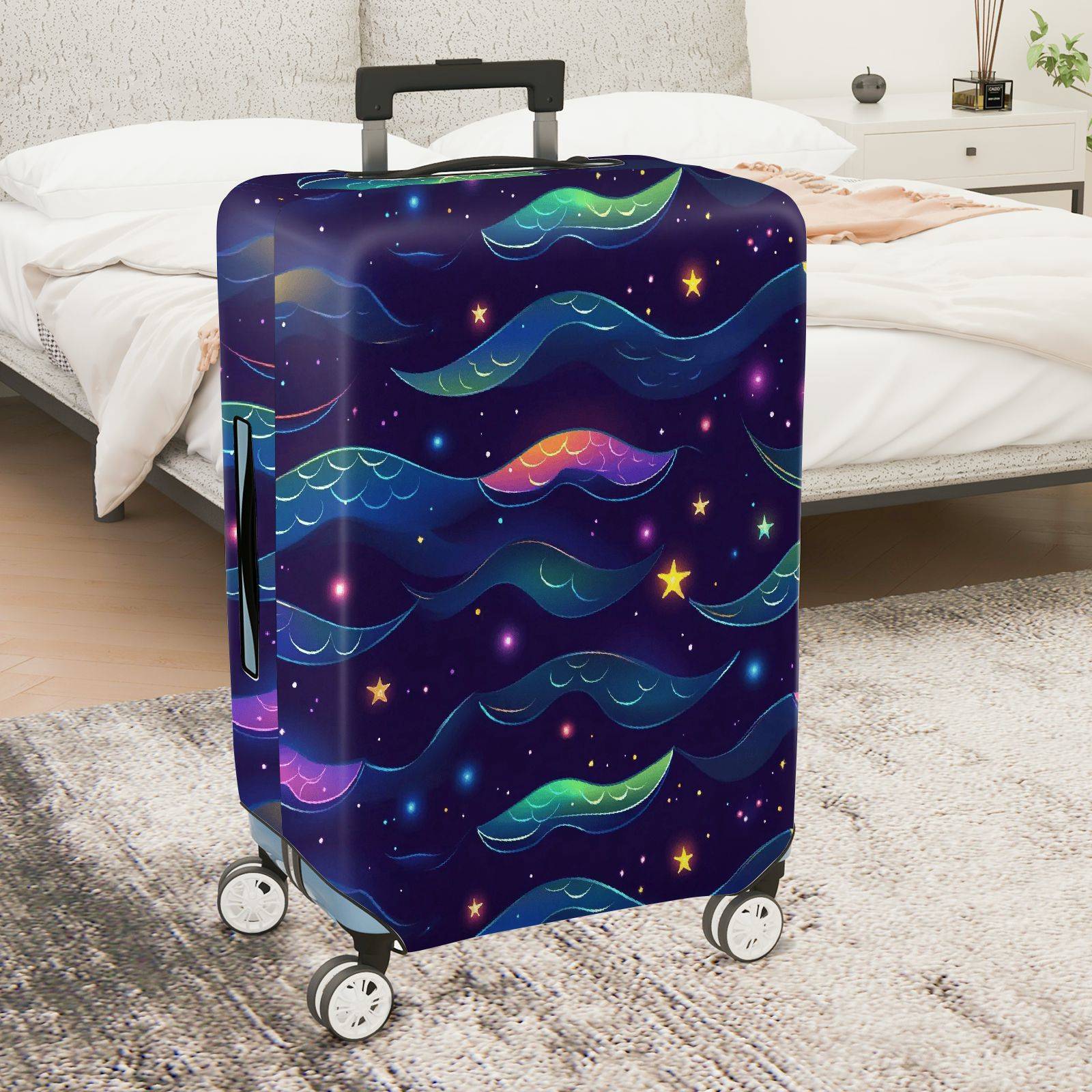 1-Piece Galaxy Stars Waves Colorful Rainbow Cosmic  Suitcase Luggage Cover, Stretch Protective Sleeve