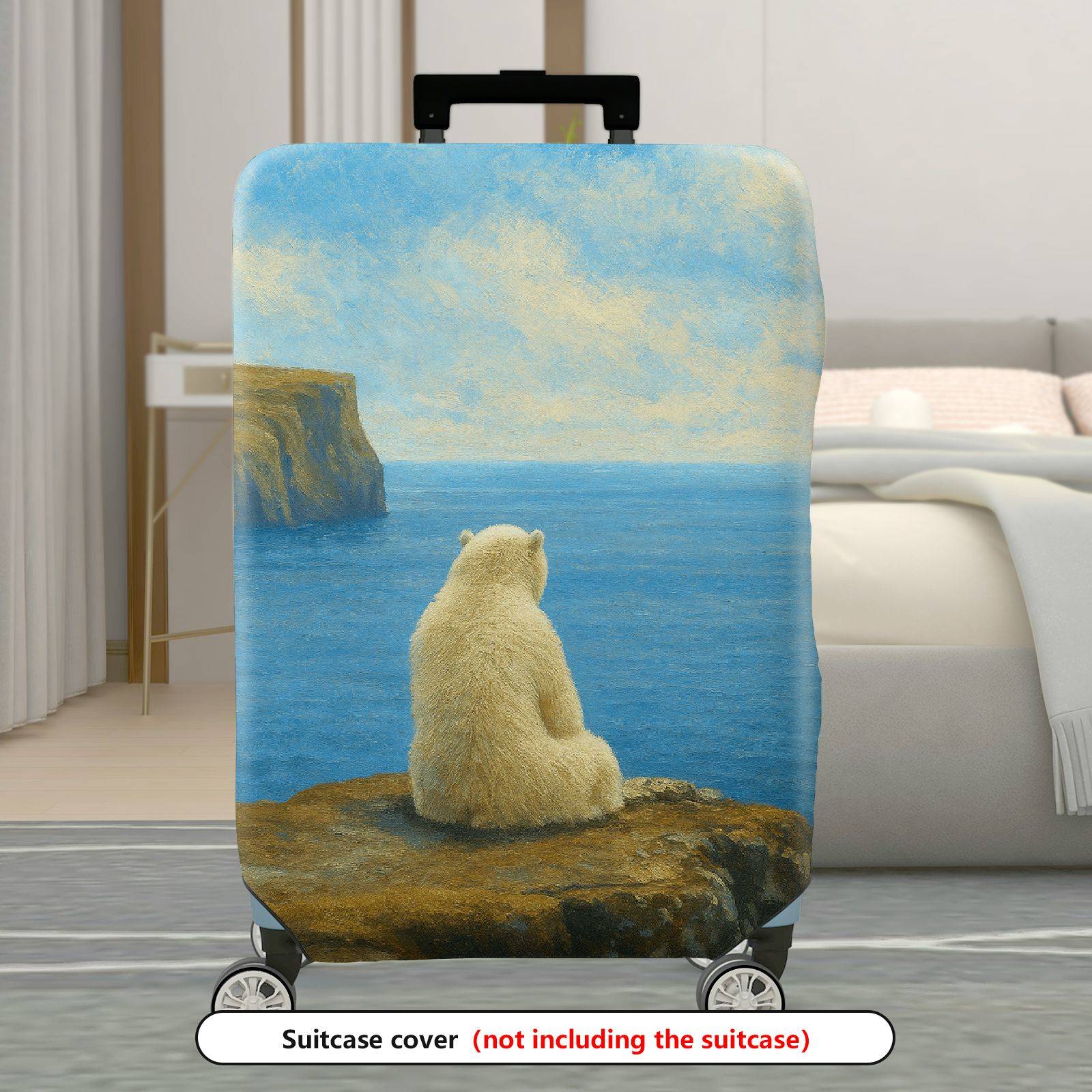 1-Piece Polar Bear Ocean Cliff Relaxation Serenity Artistic  Suitcase Luggage Cover, Stretch Protective Sleeve