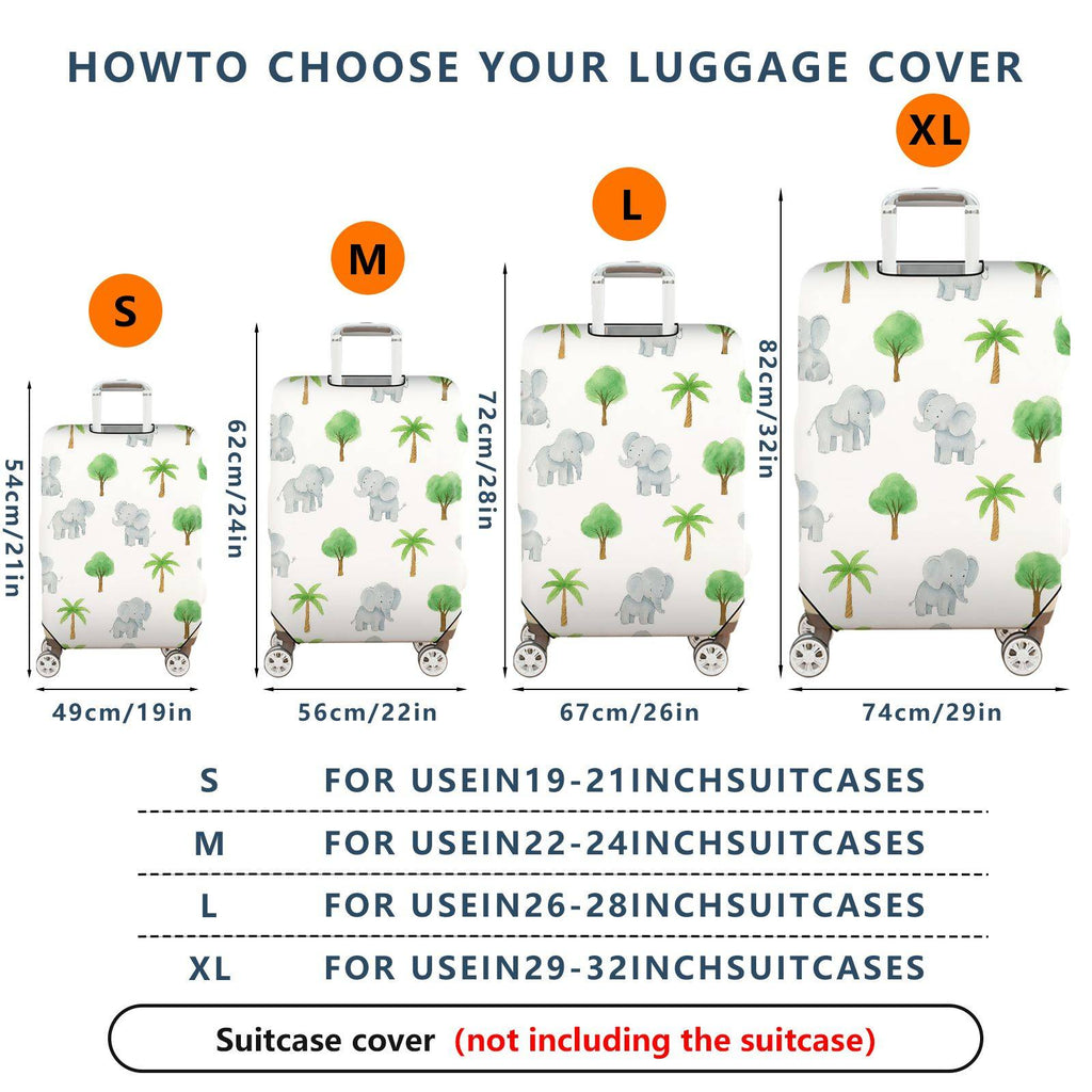 1-Piece Cute Elephant  Tree Plant Jungle  Suitcase Luggage Cover, Stretch Protective Sleeve
