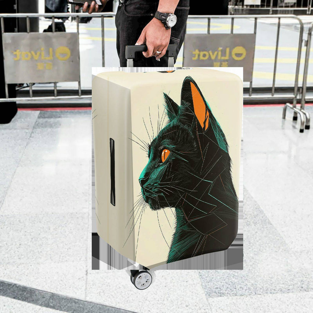 1-Piece Geometric Black Cat Art Pattern Animal Feline Creative  Suitcase Luggage Cover, Stretch Protective Sleeve