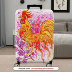 1-Piece Abstract Rooster Floral Art Colorful Travelling Painting  Suitcase Luggage Cover, Stretch Protective Sleeve