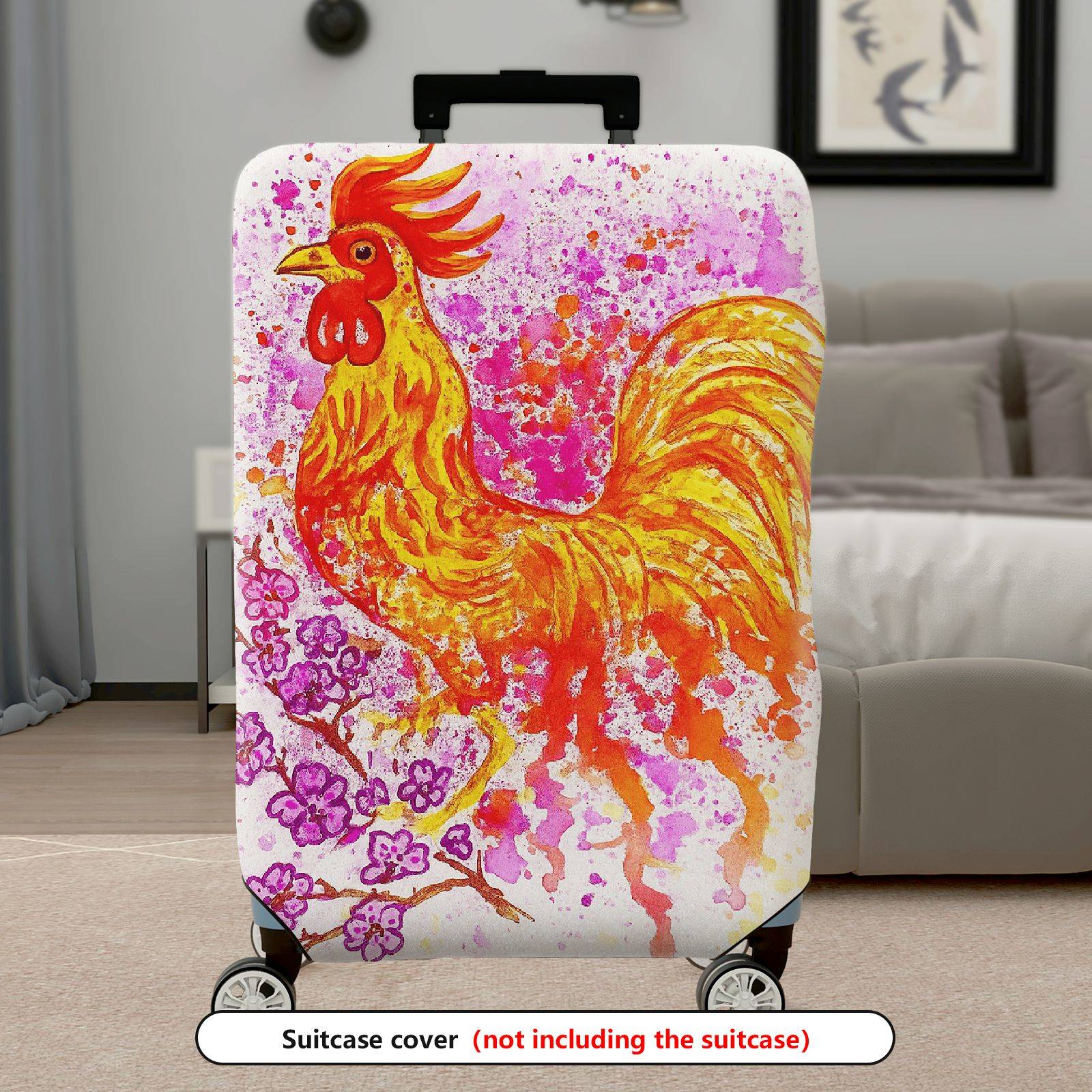 1-Piece Abstract Rooster Floral Art Colorful Travelling Painting  Suitcase Luggage Cover, Stretch Protective Sleeve