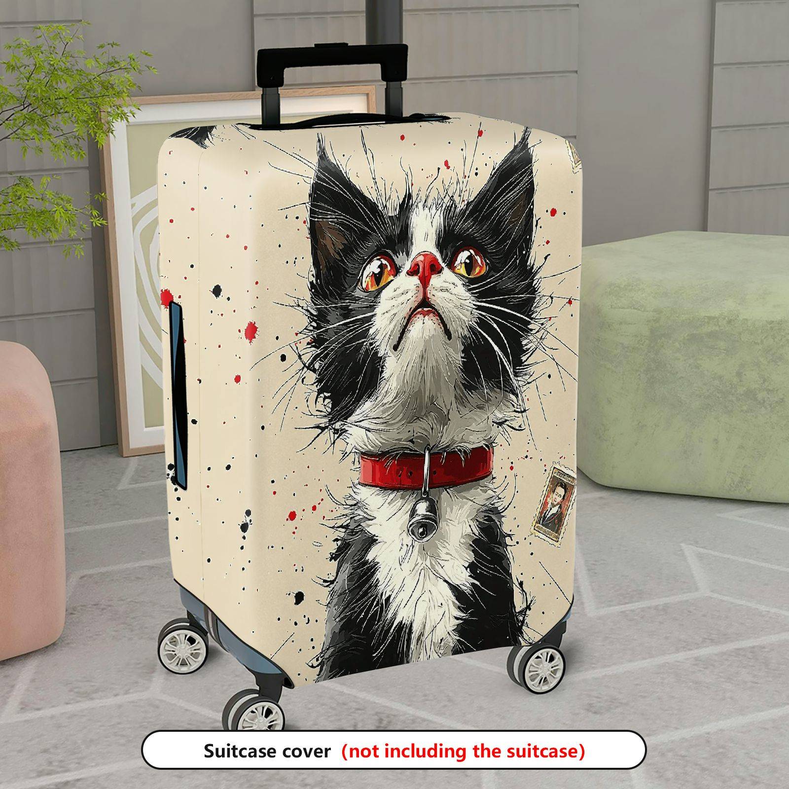1-Piece Cat Animal Graphic Artistic Creative Black  Suitcase Luggage Cover, Stretch Protective Sleeve