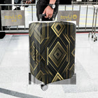 1-Piece Geometric Black Gold Diamond Pattern Abstract Modern Elegant  Suitcase Luggage Cover, Stretch Protective Sleeve