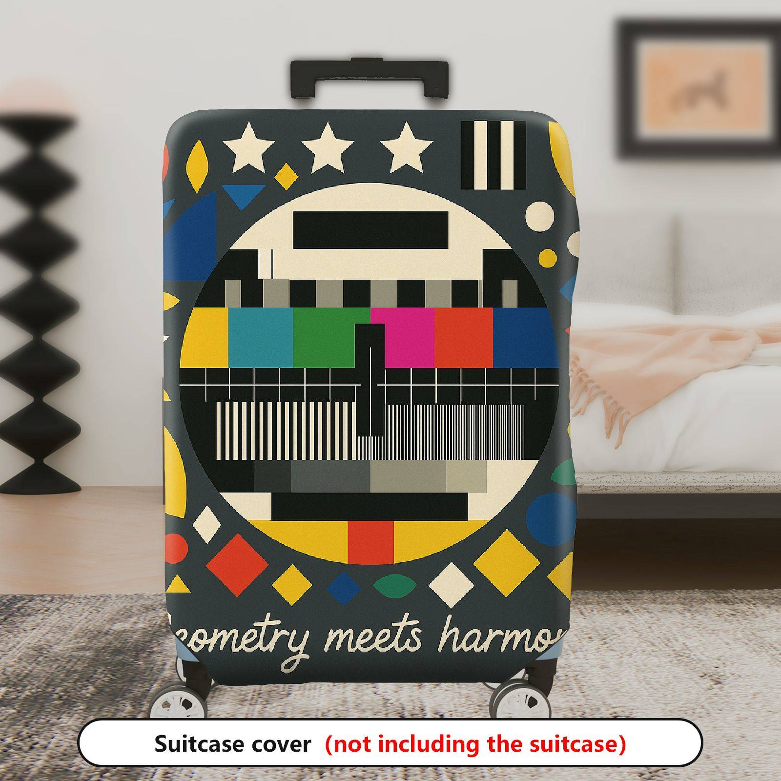 1-Piece Geometric Colorful Retro Artistic Modern Stylish  Suitcase Luggage Cover, Stretch Protective Sleeve