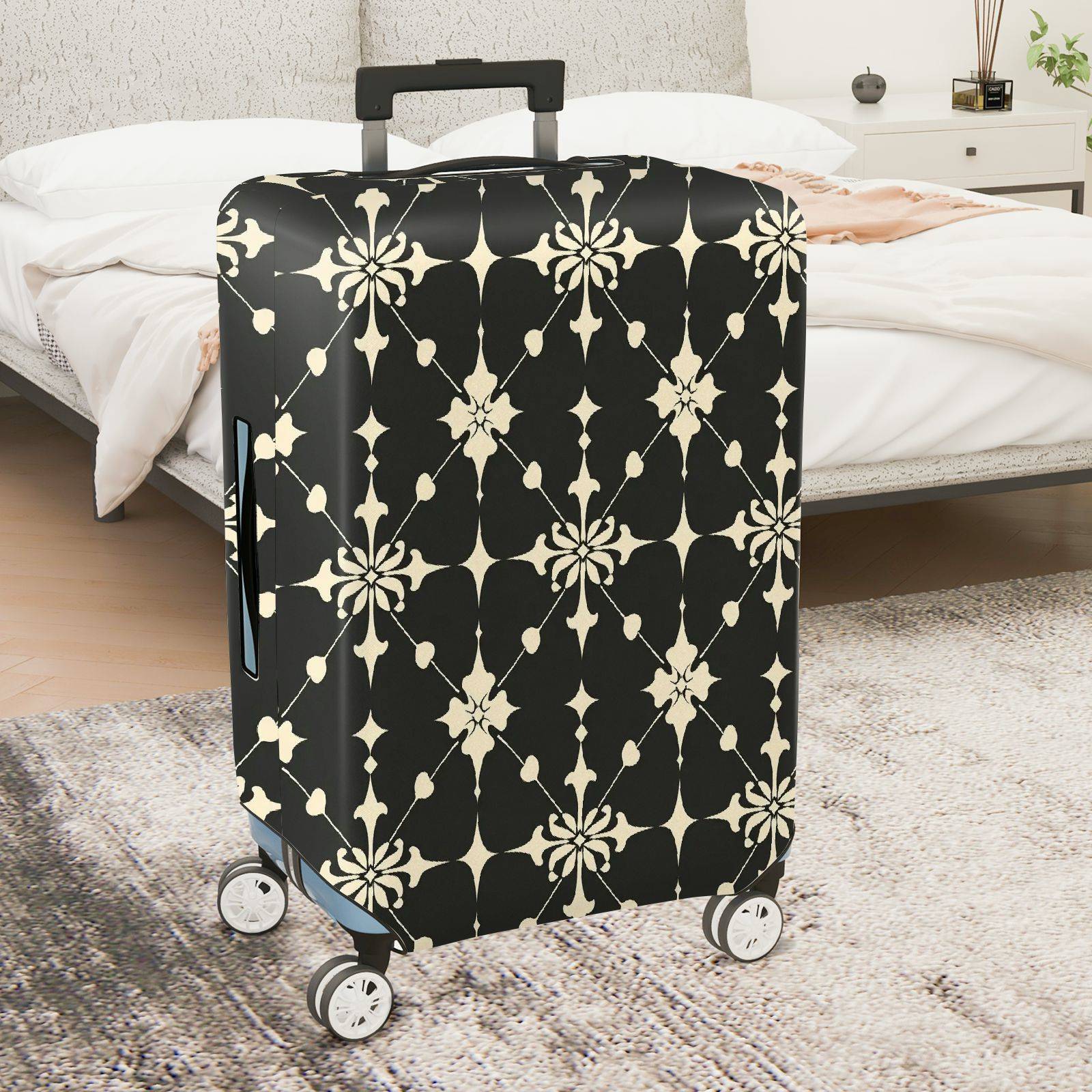1-Piece Elegant Floral Pattern Black Beige Geometric Art Style  Suitcase Luggage Cover, Stretch Protective Sleeve