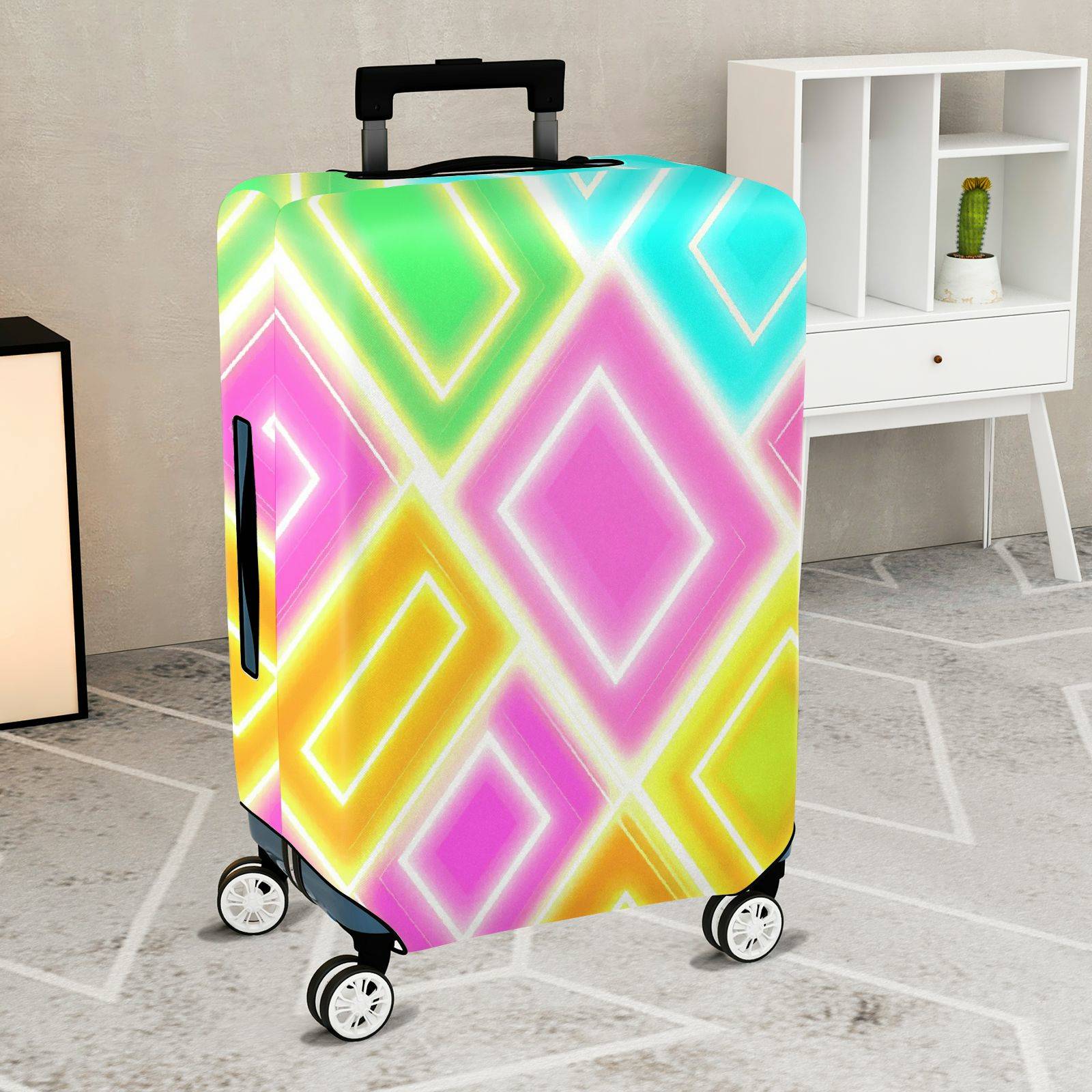 1-Piece Colorful Geometric  Diamond Pattern  Suitcase Luggage Cover, Stretch Protective Sleeve
