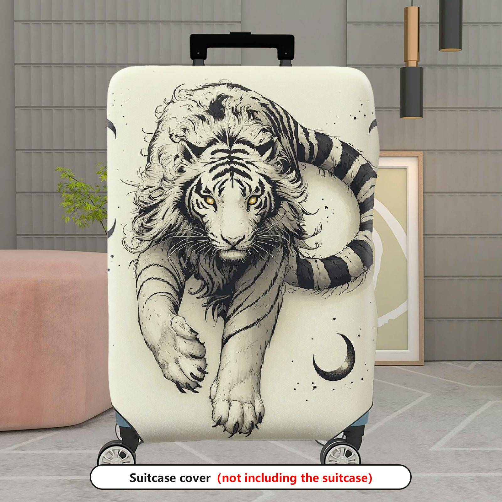 1-Piece Black White Tiger Moon Artistic Style  Suitcase Luggage Cover, Stretch Protective Sleeve