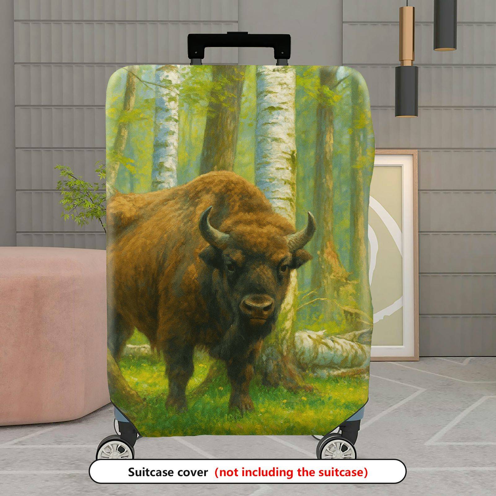 1-Piece Forest Bison Nature Wildlife Artistic Scenic  Suitcase Luggage Cover, Stretch Protective Sleeve