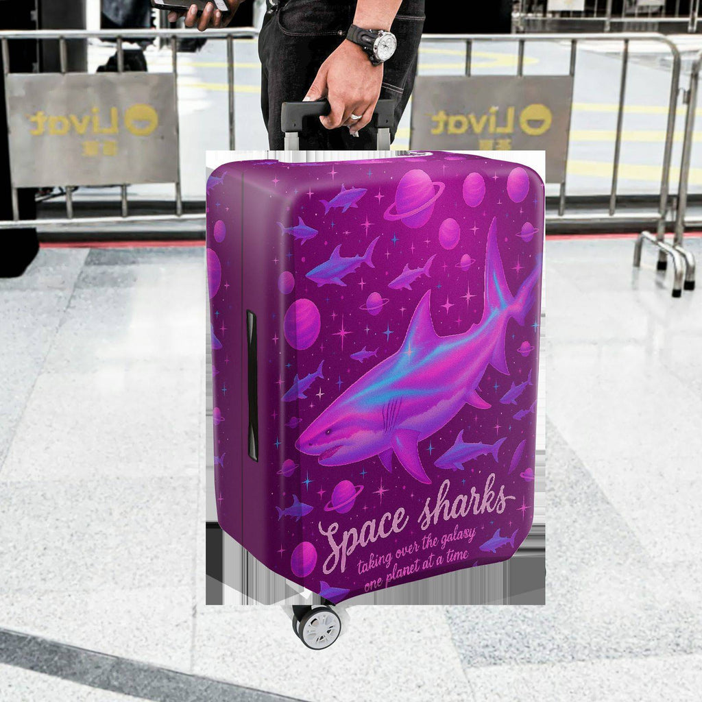 1-Piece Space Shark Galaxy Planet Purple Cosmic  Suitcase Luggage Cover, Stretch Protective Sleeve