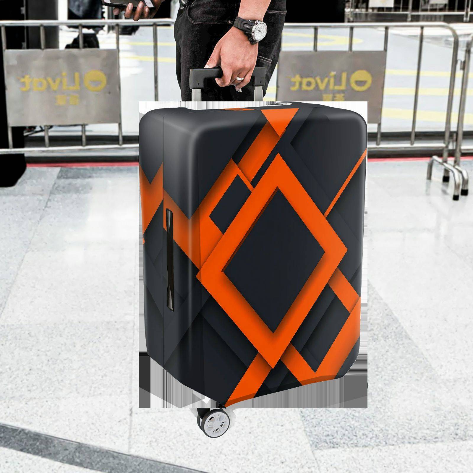 1-Piece Geometric Modern Abstract Orange Black Minimalist Artistic  Suitcase Luggage Cover, Stretch Protective Sleeve