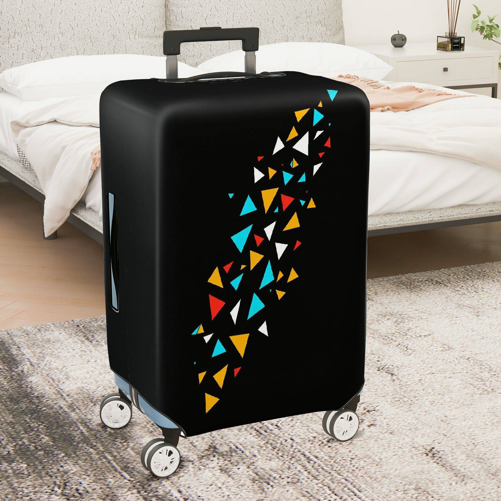 1-Piece Black Colorful Geometric Triangle Pattern  Suitcase Luggage Cover, Stretch Protective Sleeve