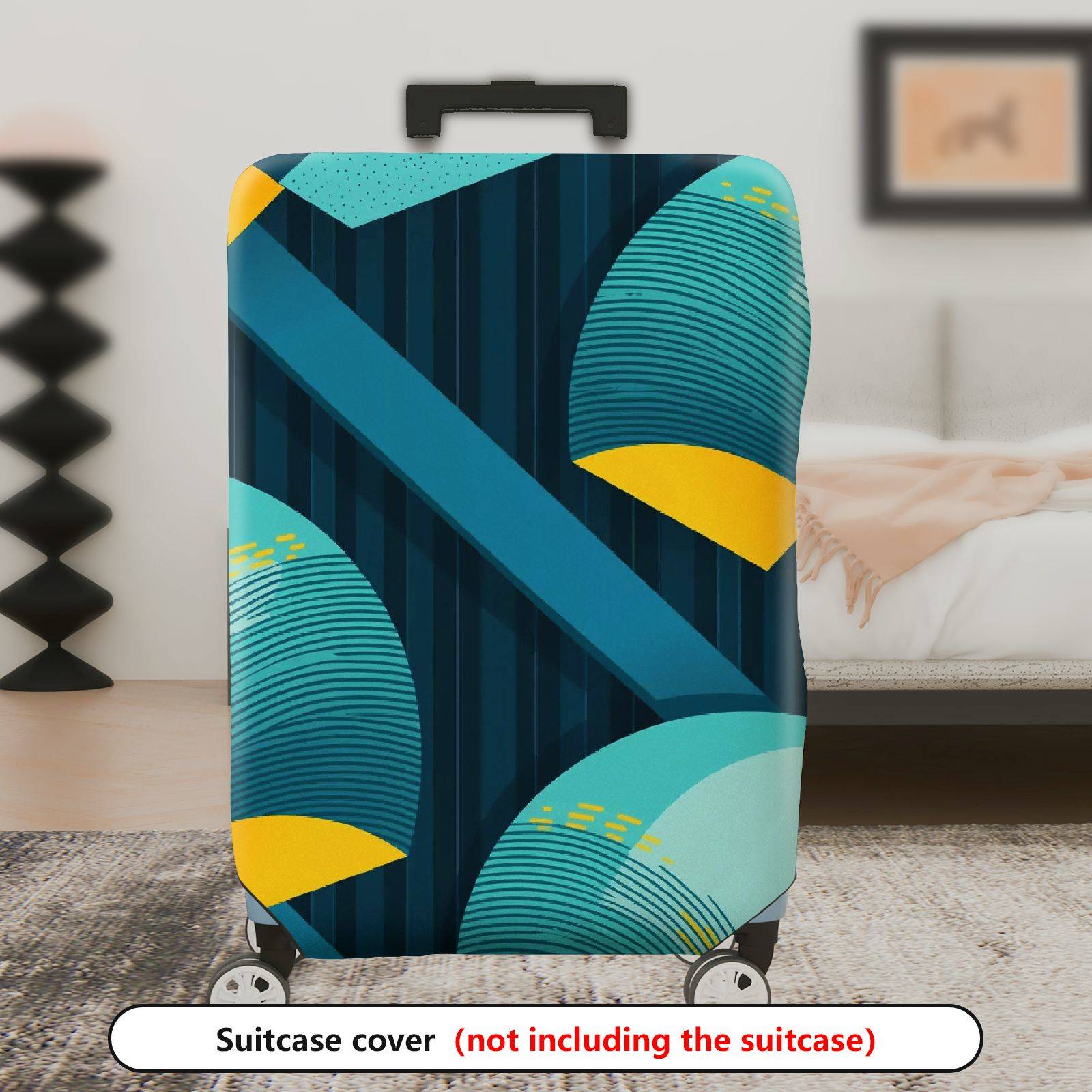 1-Piece Blue Abstract Geometric Modern Stylish Artistic  Suitcase Luggage Cover, Stretch Protective Sleeve