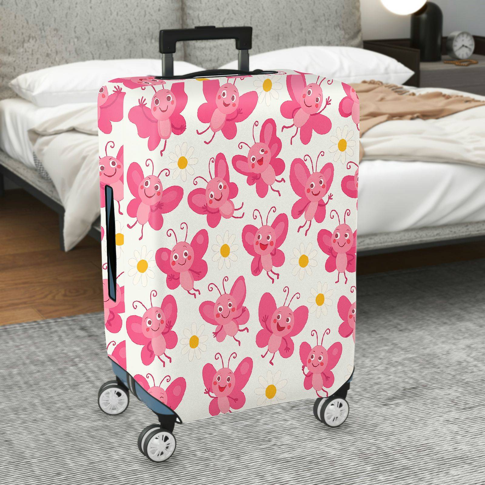 1-Piece Pink Butterfly Flower Travel Luggage  Suitcase Luggage Cover, Stretch Protective Sleeve