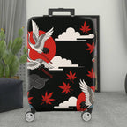 1-Piece Crane Red Sun Cloud Maple Leaves Wave  Suitcase Luggage Cover, Stretch Protective Sleeve