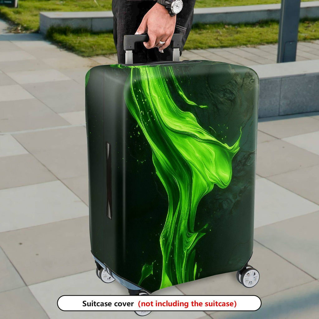 1-Piece Abstract Green Artistic Nature Flow Dynamic Stylish  Suitcase Luggage Cover, Stretch Protective Sleeve
