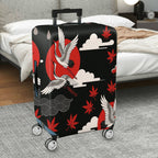 1-Piece Crane Red Sun Cloud Maple Leaves Wave  Suitcase Luggage Cover, Stretch Protective Sleeve