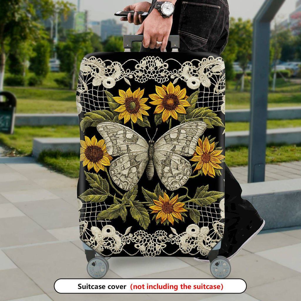 1-Piece Floral Butterfly Lace Sunflower Vintage Chic Elegant Artistic  Suitcase Luggage Cover, Stretch Protective Sleeve