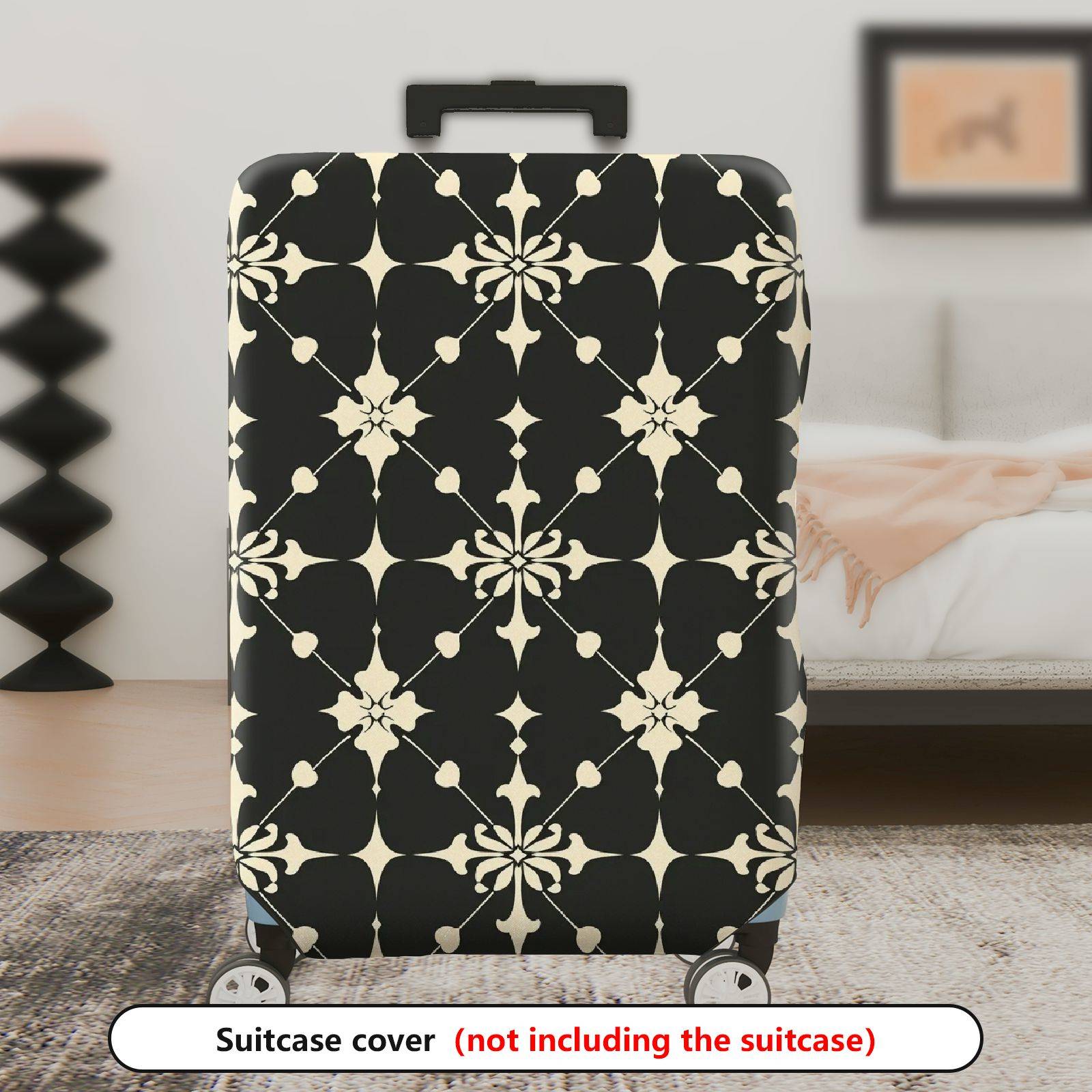 1-Piece Elegant Floral Pattern Black Beige Geometric Art Style  Suitcase Luggage Cover, Stretch Protective Sleeve