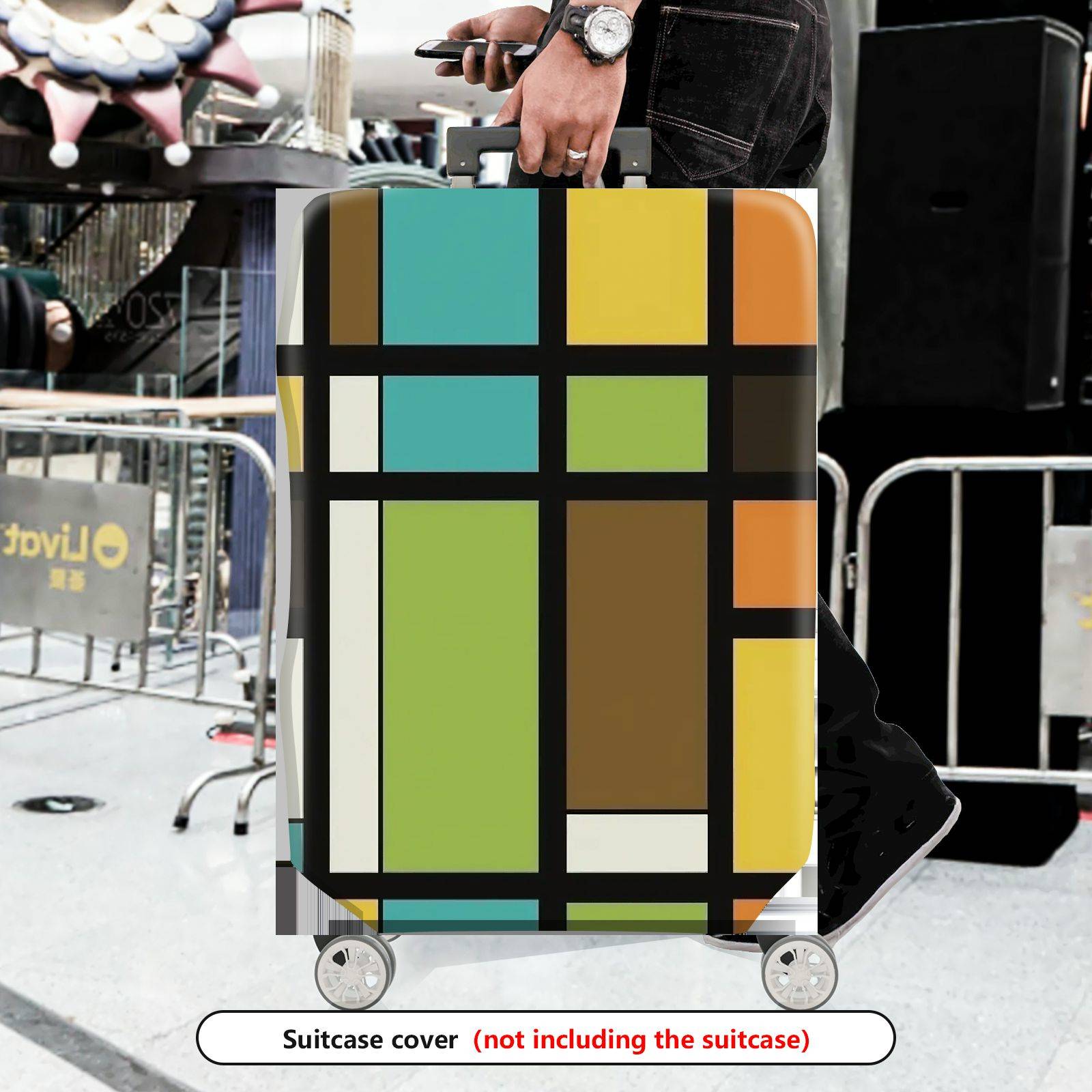 1-Piece Colorful Abstract Geometric Pattern Art  Suitcase Luggage Cover, Stretch Protective Sleeve