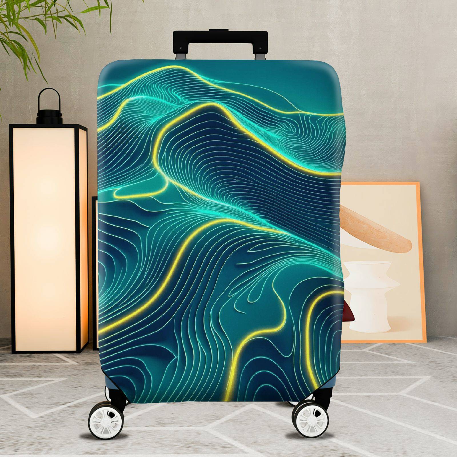 1-Piece Abstract  Line Wave Dynamic Vivid Geometric  Suitcase Luggage Cover, Stretch Protective Sleeve