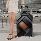 1-Piece Geometric Modern Industrial Abstract Metallic Neutral  Suitcase Luggage Cover, Stretch Protective Sleeve