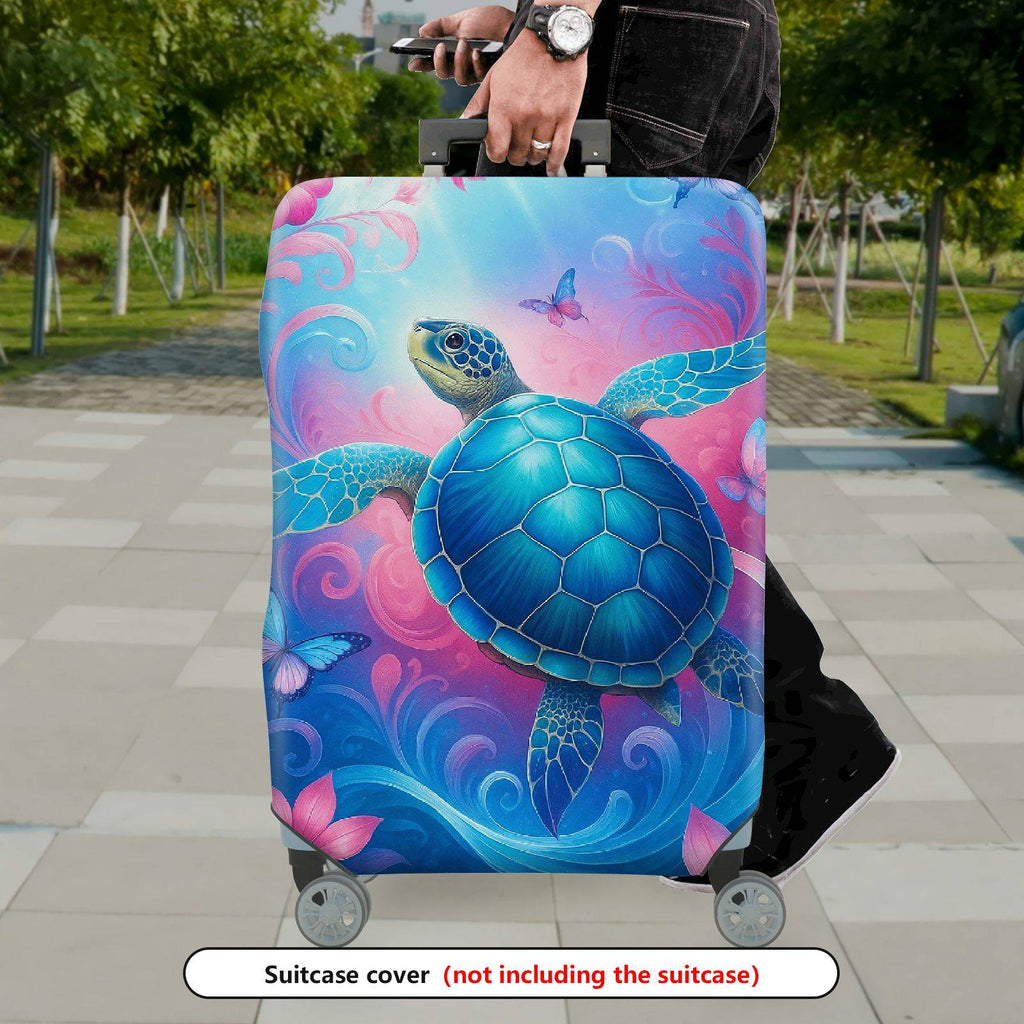1-Piece Turtle Ocean Butterfly Colorful Artistic Nature  Suitcase Luggage Cover, Stretch Protective Sleeve