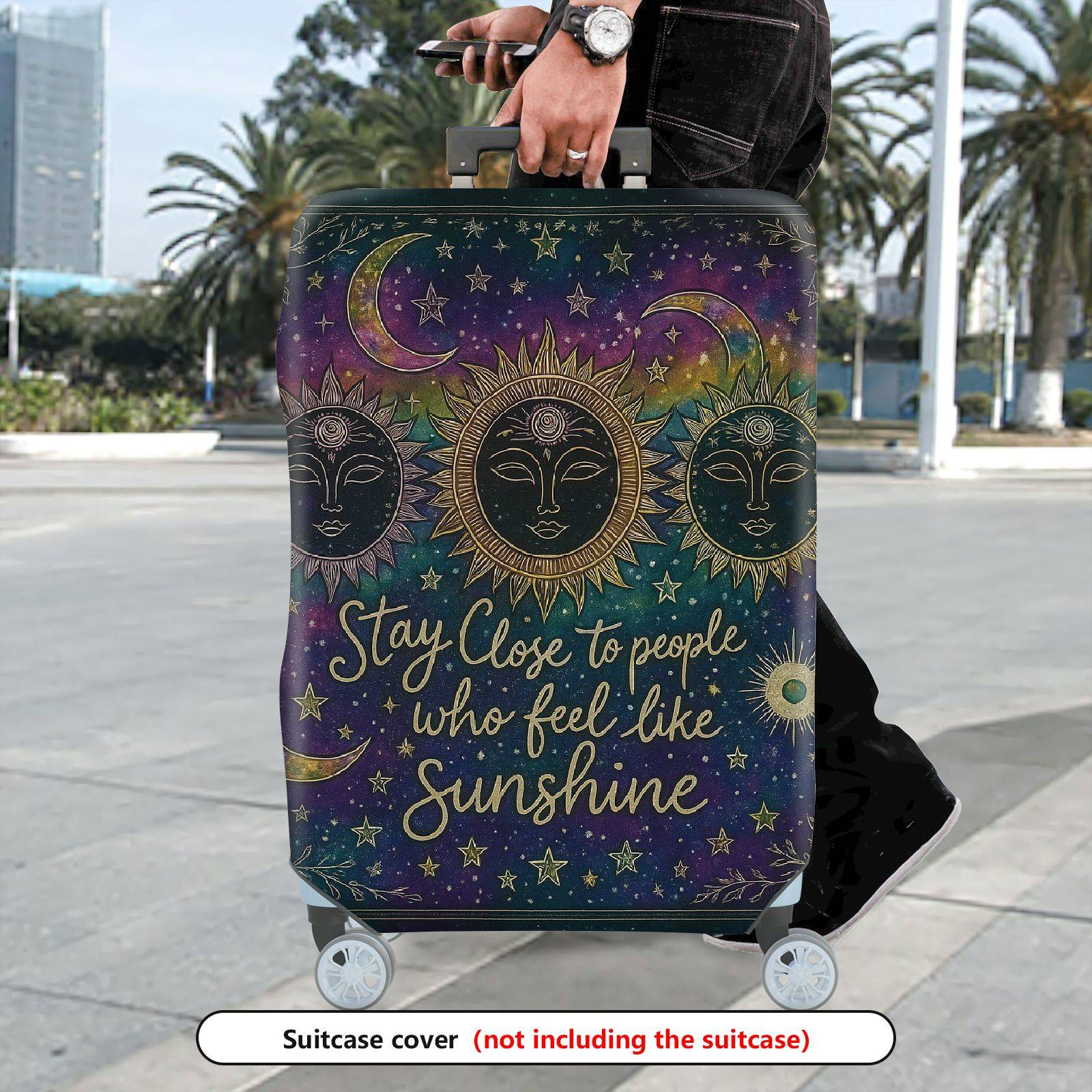 1-Piece Sun Moon Stars Galaxy Cosmic Inspirational  Suitcase Luggage Cover, Stretch Protective Sleeve