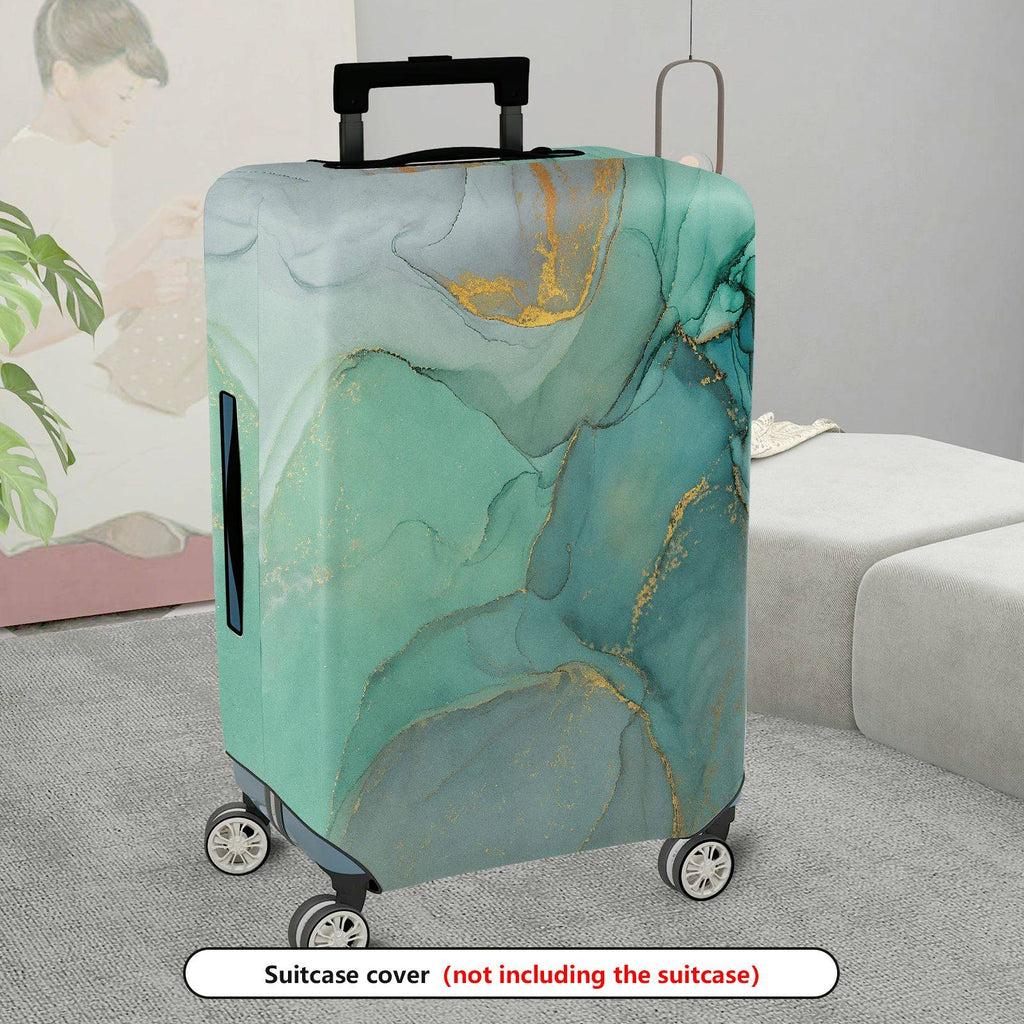 1-Piece Marble Gold Green Artistic Abstract Travel  Suitcase Luggage Cover, Stretch Protective Sleeve