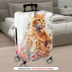 1-Piece Floral Cute Cat Artistic Nature Animal Print  Suitcase Luggage Cover, Stretch Protective Sleeve