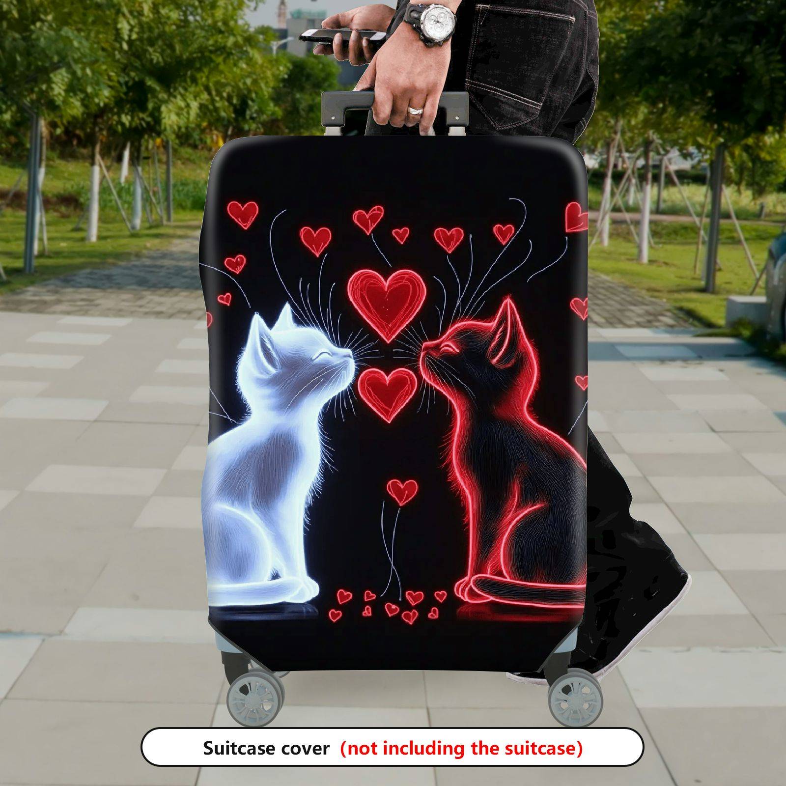 1-Piece Cat Heart Romantic Artistic Stylish  Suitcase Luggage Cover, Stretch Protective Sleeve