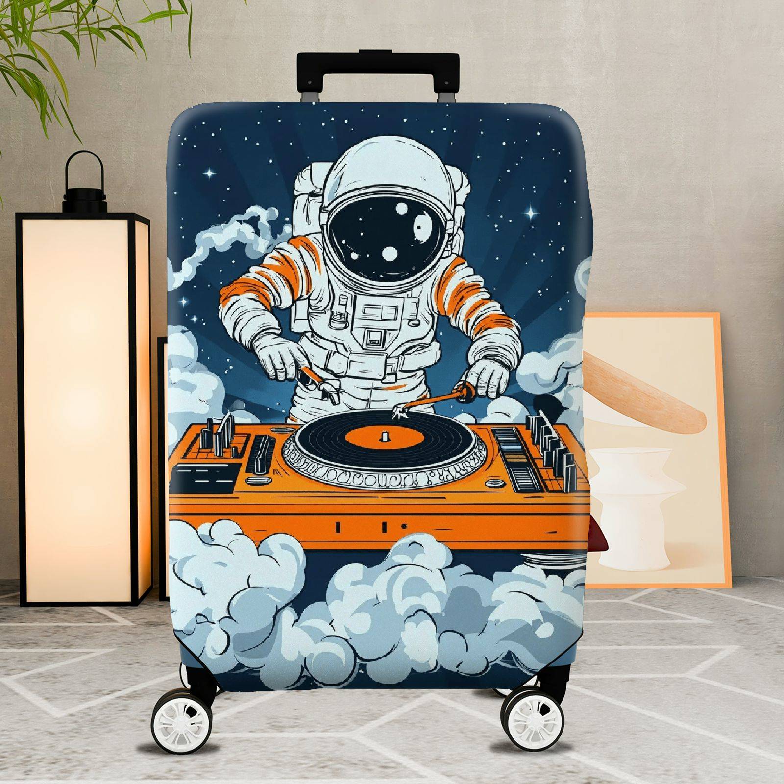 1-Piece Astronaut DJ Music Space Clouds Universe  Suitcase Luggage Cover, Stretch Protective Sleeve