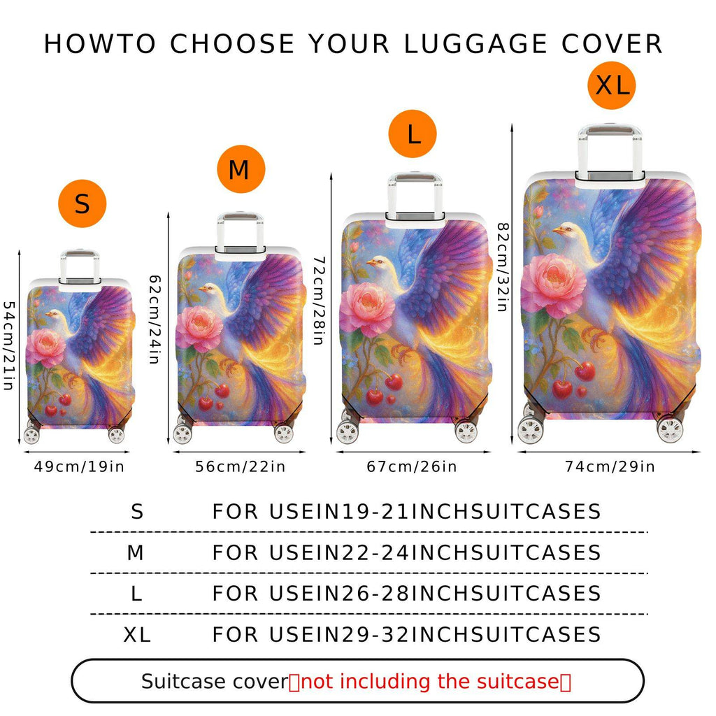1-Piece Colorful Artistic Floral Bird Fruit  Suitcase Luggage Cover, Stretch Protective Sleeve