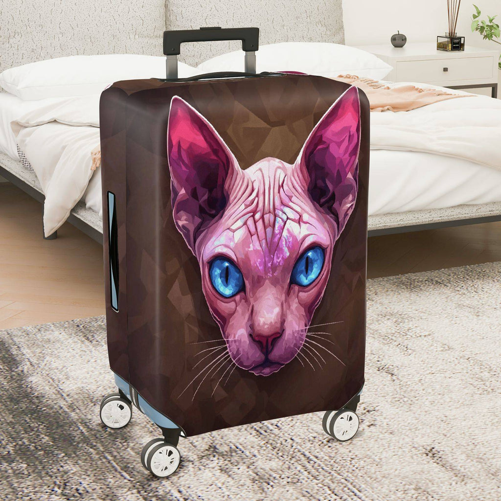 1-Piece Pink Sphynx Cat Blue Eyes Geometric Art Animal  Suitcase Luggage Cover, Stretch Protective Sleeve