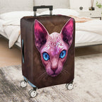 1-Piece Pink Sphynx Cat Blue Eyes Geometric Art Animal  Suitcase Luggage Cover, Stretch Protective Sleeve