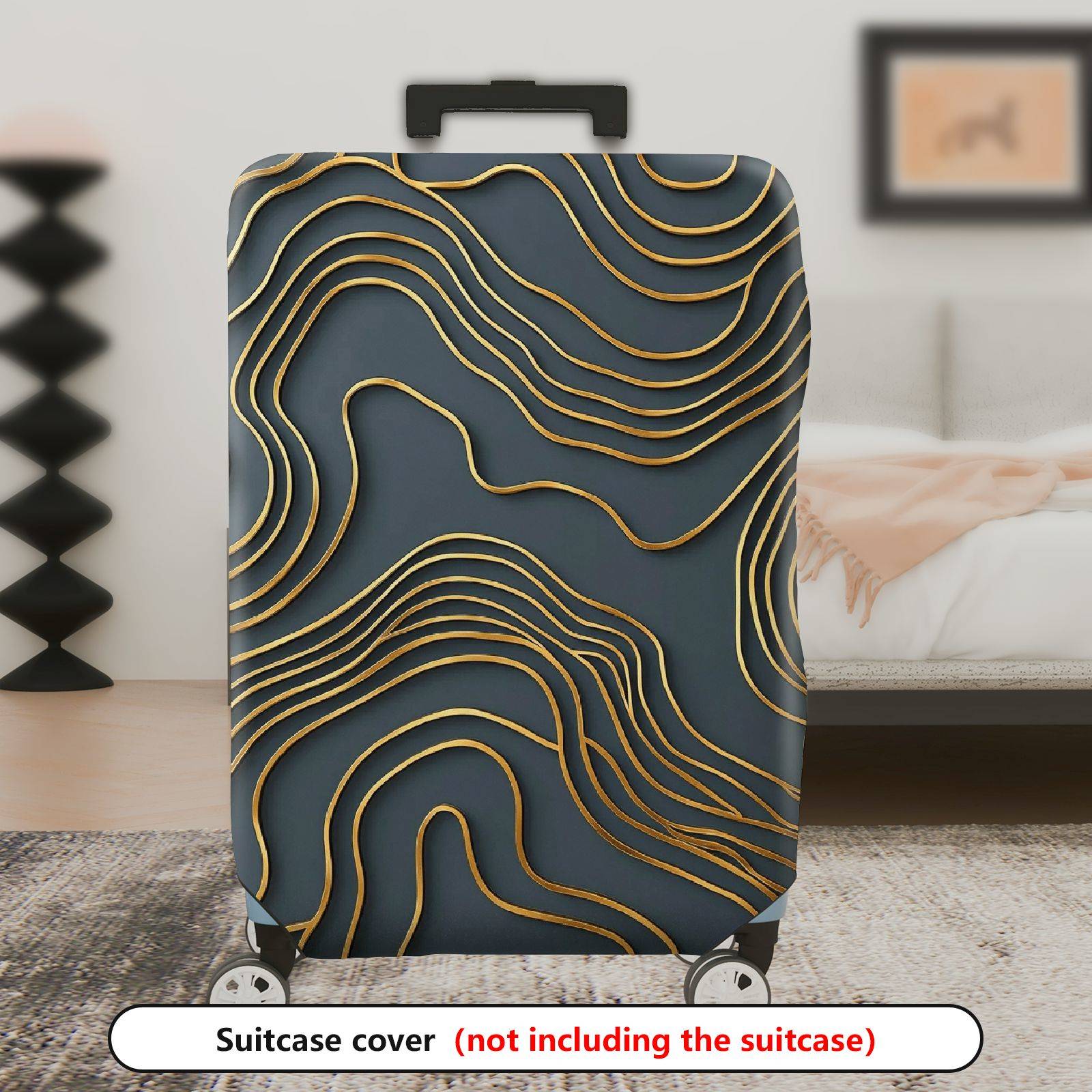 1-Piece Abstract Gold Line Geometric Modern Art  Suitcase Luggage Cover, Stretch Protective Sleeve