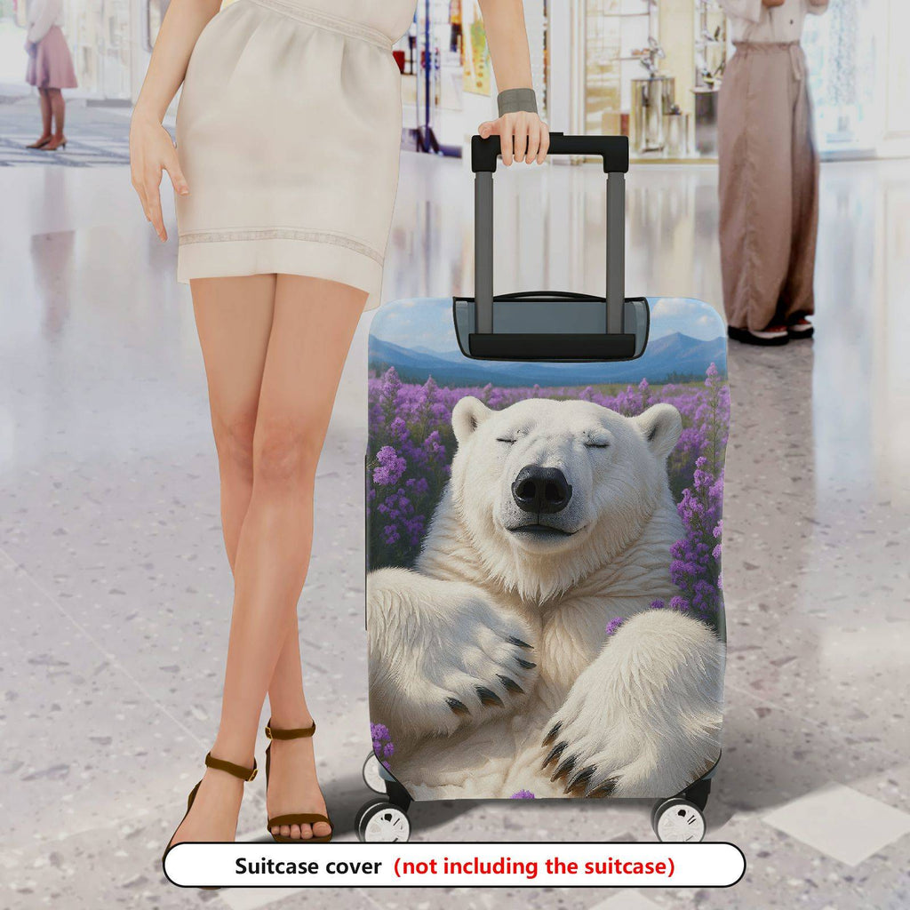 1-Piece Polar Bear Lavender Mountain Nature Landscape  Suitcase Luggage Cover, Stretch Protective Sleeve