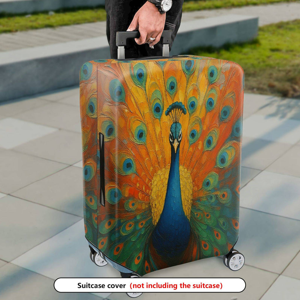 1-Piece Peacock Feather Pattern Vibrant Colorful Artistic Stylish  Suitcase Luggage Cover, Stretch Protective Sleeve