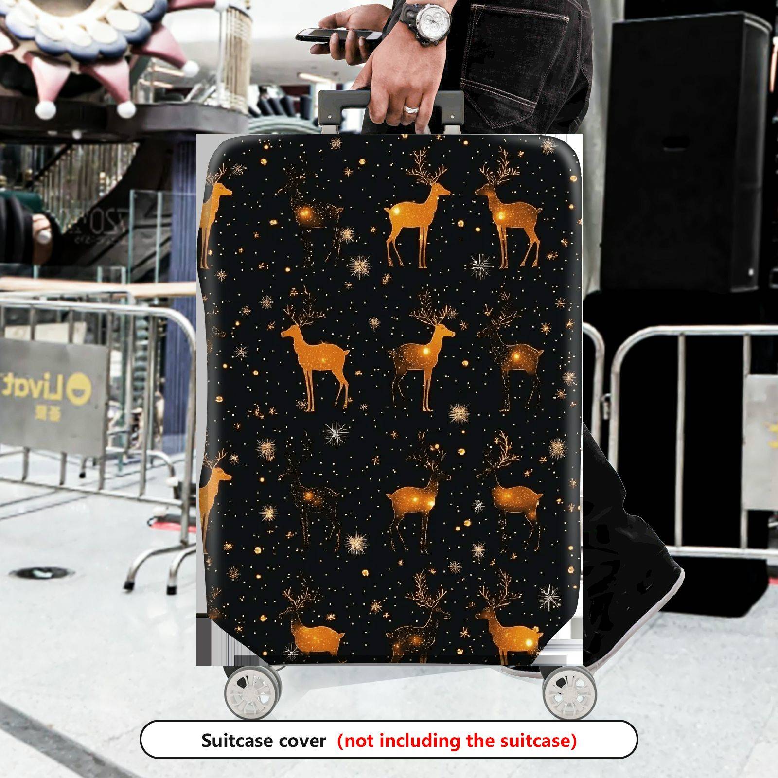 1-Piece Deer Starry Night Festive Cosmic Holiday  Suitcase Luggage Cover, Stretch Protective Sleeve