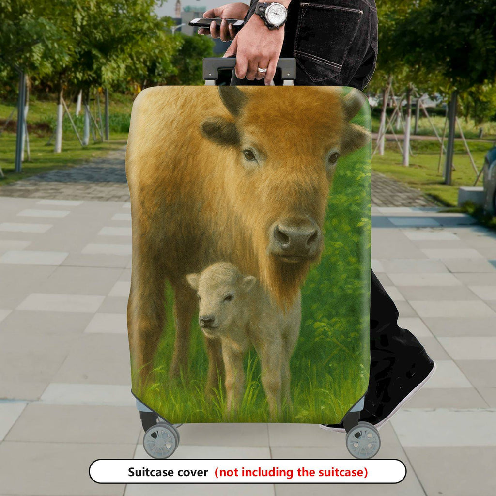 1-Piece Animal Nature Pastoral Green Buffalo Calf  Suitcase Luggage Cover, Stretch Protective Sleeve