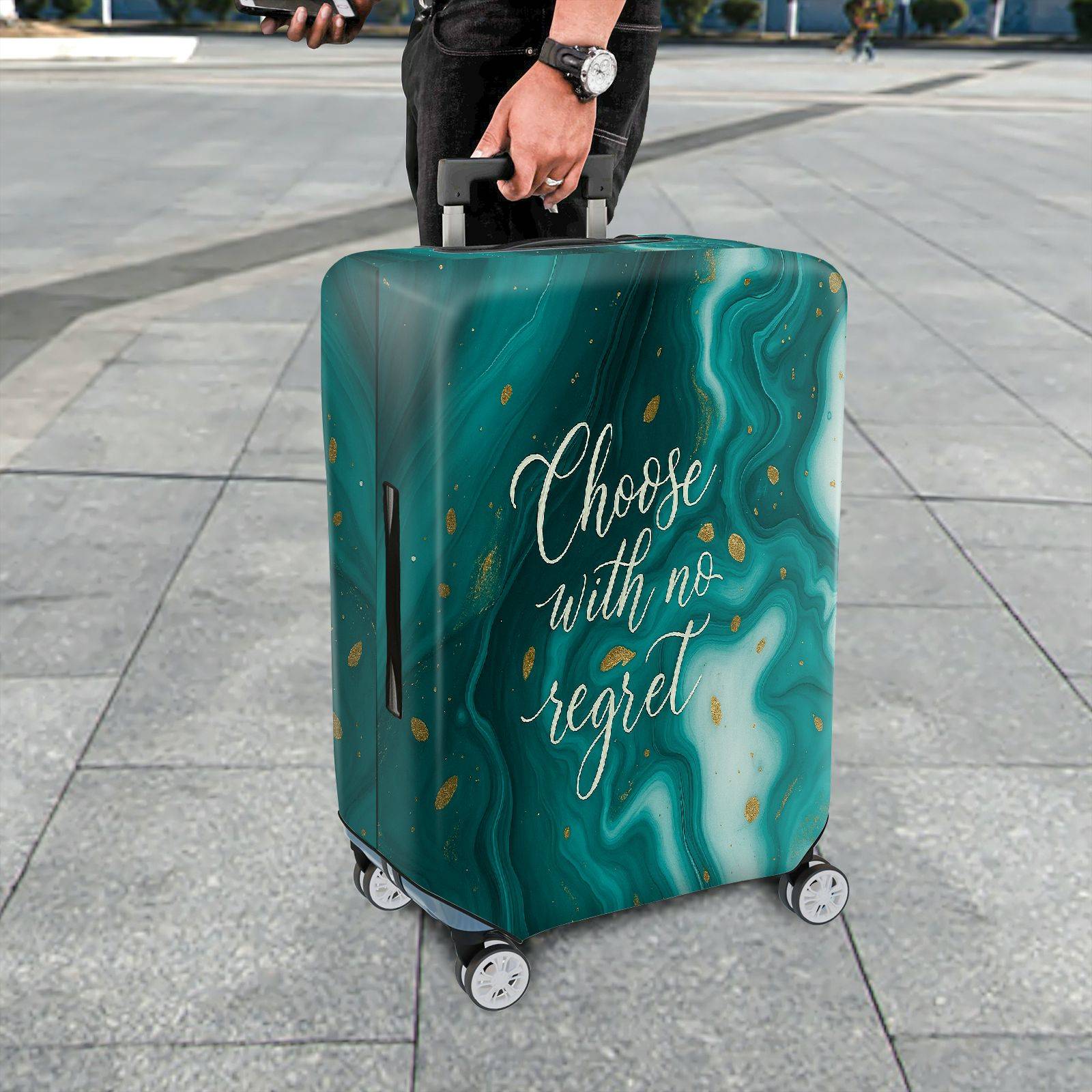 1-Piece Abstract Teal Gold Inspirational Artistic Motivational  Suitcase Luggage Cover, Stretch Protective Sleeve