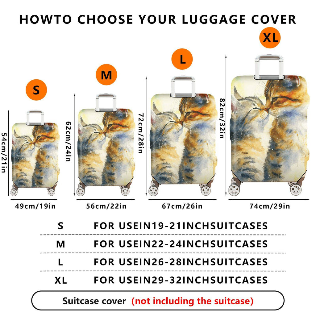 1-Piece Abstract Watercolor Cat Couple Animal Art  Suitcase Luggage Cover, Stretch Protective Sleeve
