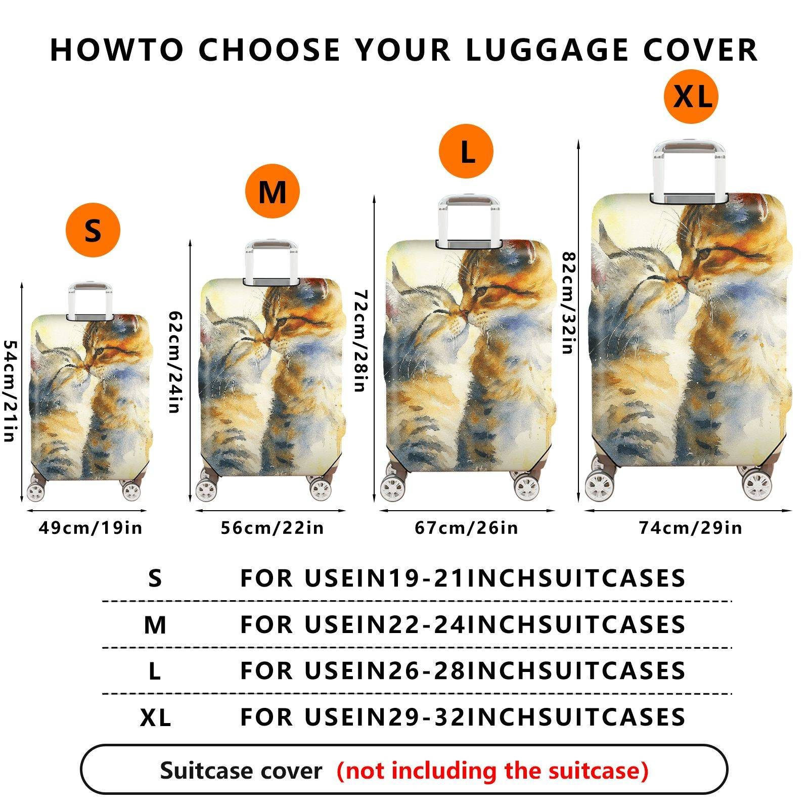 1-Piece Abstract Watercolor Cat Couple Animal Art  Suitcase Luggage Cover, Stretch Protective Sleeve