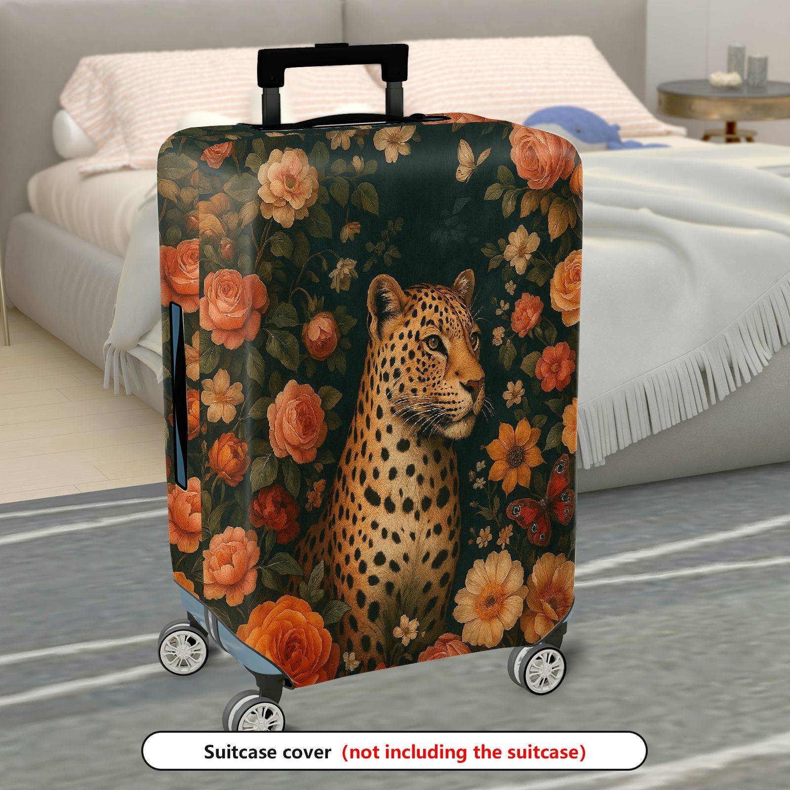 1-Piece Artistic Floral Leopard Butterfly Nature Elegant  Suitcase Luggage Cover, Stretch Protective Sleeve