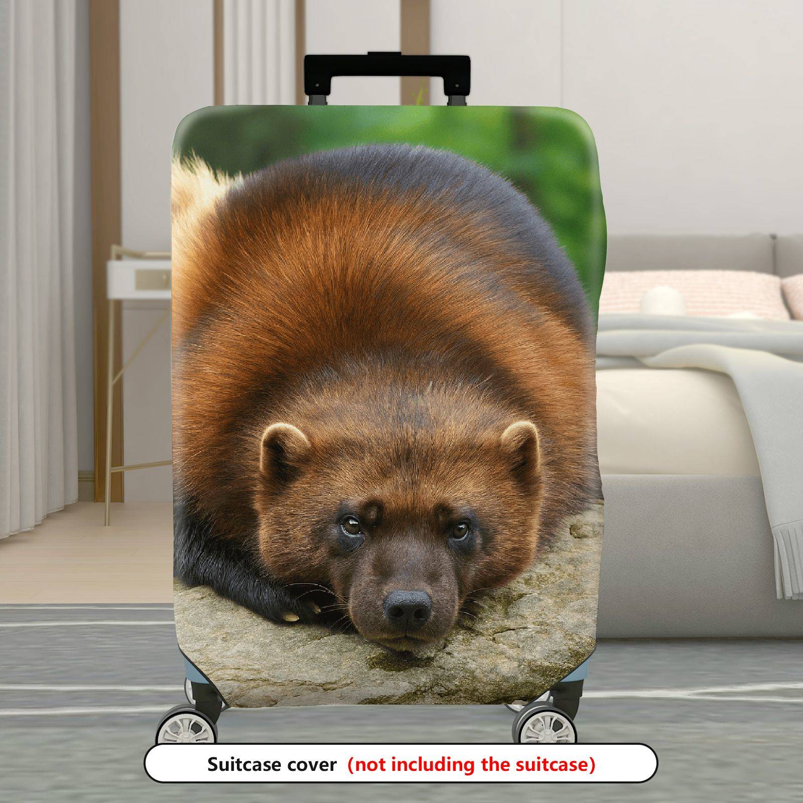 1-Piece Animal Nature Wildlife Forest Cute Wolverine  Suitcase Luggage Cover, Stretch Protective Sleeve