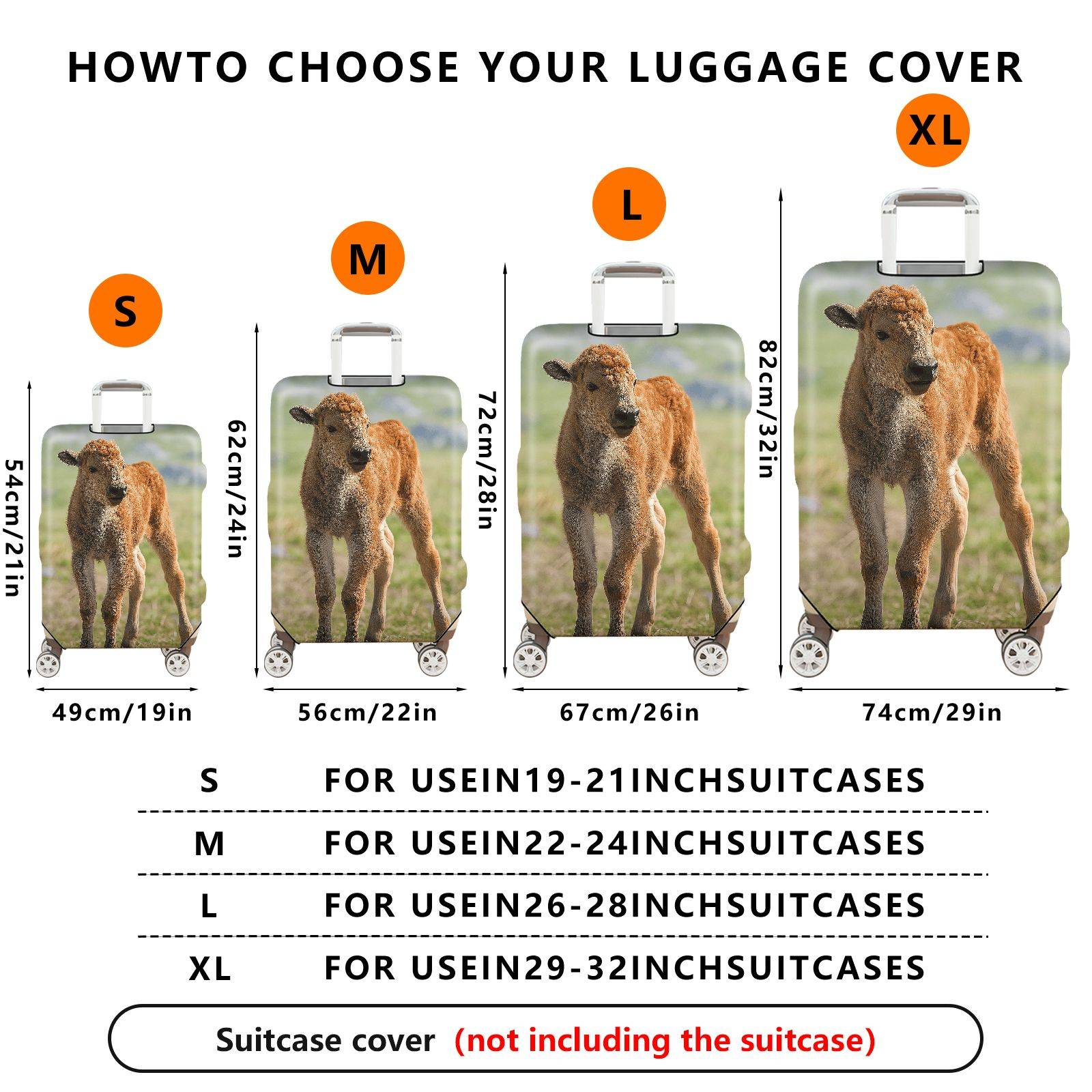 1-Piece Animal Nature Wildlife Calf Grassland Peaceful  Suitcase Luggage Cover, Stretch Protective Sleeve