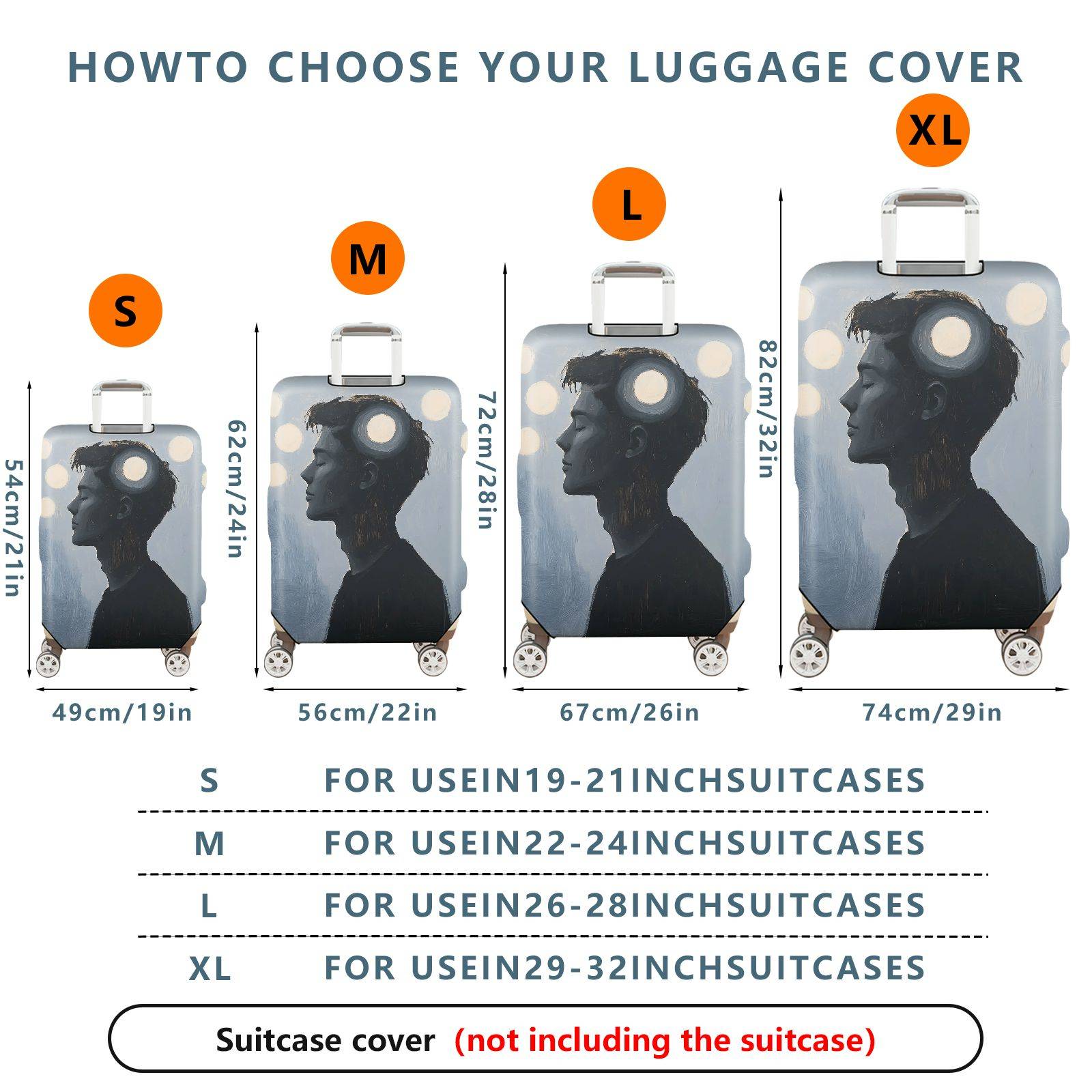 1-Piece Abstract Silhouette Light Circles Blue Modern Artistic  Suitcase Luggage Cover, Stretch Protective Sleeve