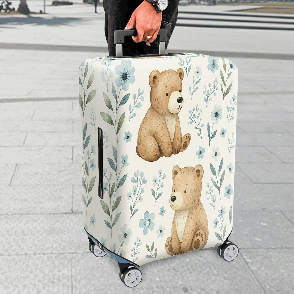 1-Piece Cute Bear Floral Nature Artistic Animal  Suitcase Luggage Cover, Stretch Protective Sleeve