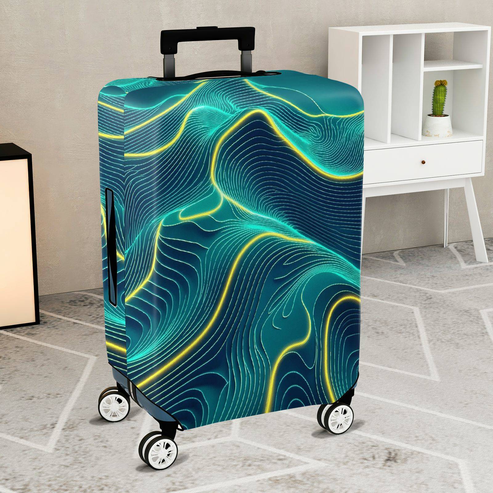 1-Piece Abstract  Line Wave Dynamic Vivid Geometric  Suitcase Luggage Cover, Stretch Protective Sleeve